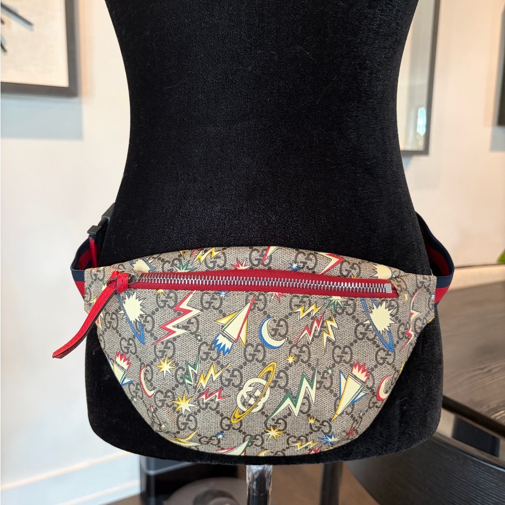Gucci Beige Waist/Crossbody Bag with Red and Multicolor Accents